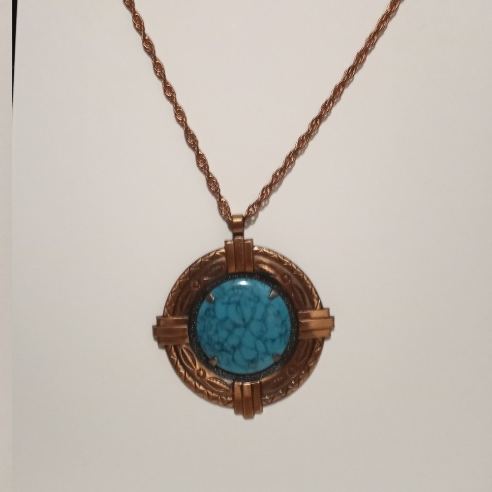 Bell Trading Post Solid Copper Necklace Faux Turquoise Southwest Native Navajo